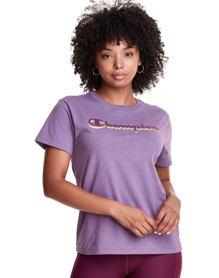 Champion Womens T-Shirt NZ - Classic Drop Shadow Foil Script Logo Purple ( 0496-MRSZD )